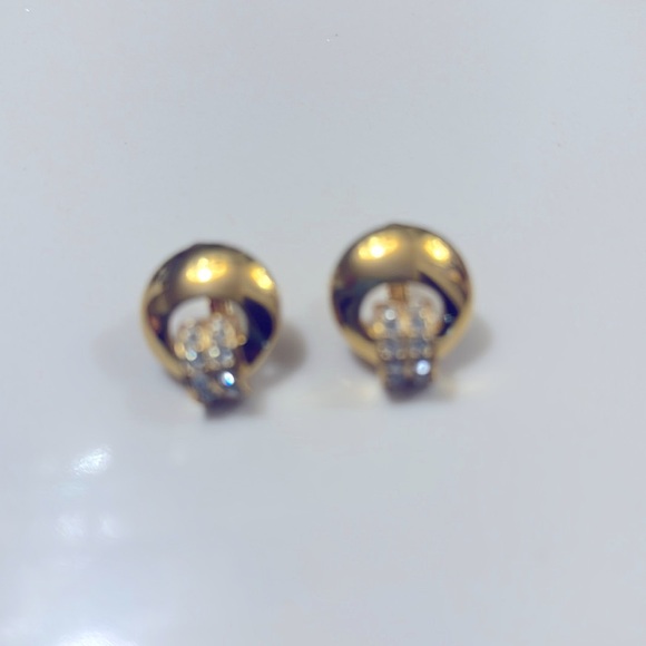 Napier Couture Vintage Gold clip on earrings with Rhinestones - Picture 1 of 3